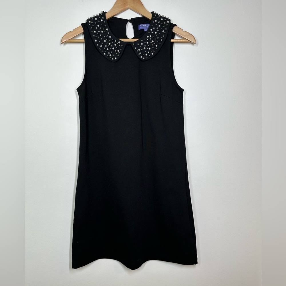 Vivienne Vivienne Tam Black Shift Dress with Beaded Peter Pants Collar XS